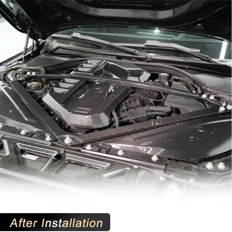 محرك السيارة بونيه هود تبختر هدفين بار لسيارات BMW G80 M3 G82 G83 M4 2021 + سباق محرك ترايبود تقليم تبختر بار Prepreg الكربون الجاف