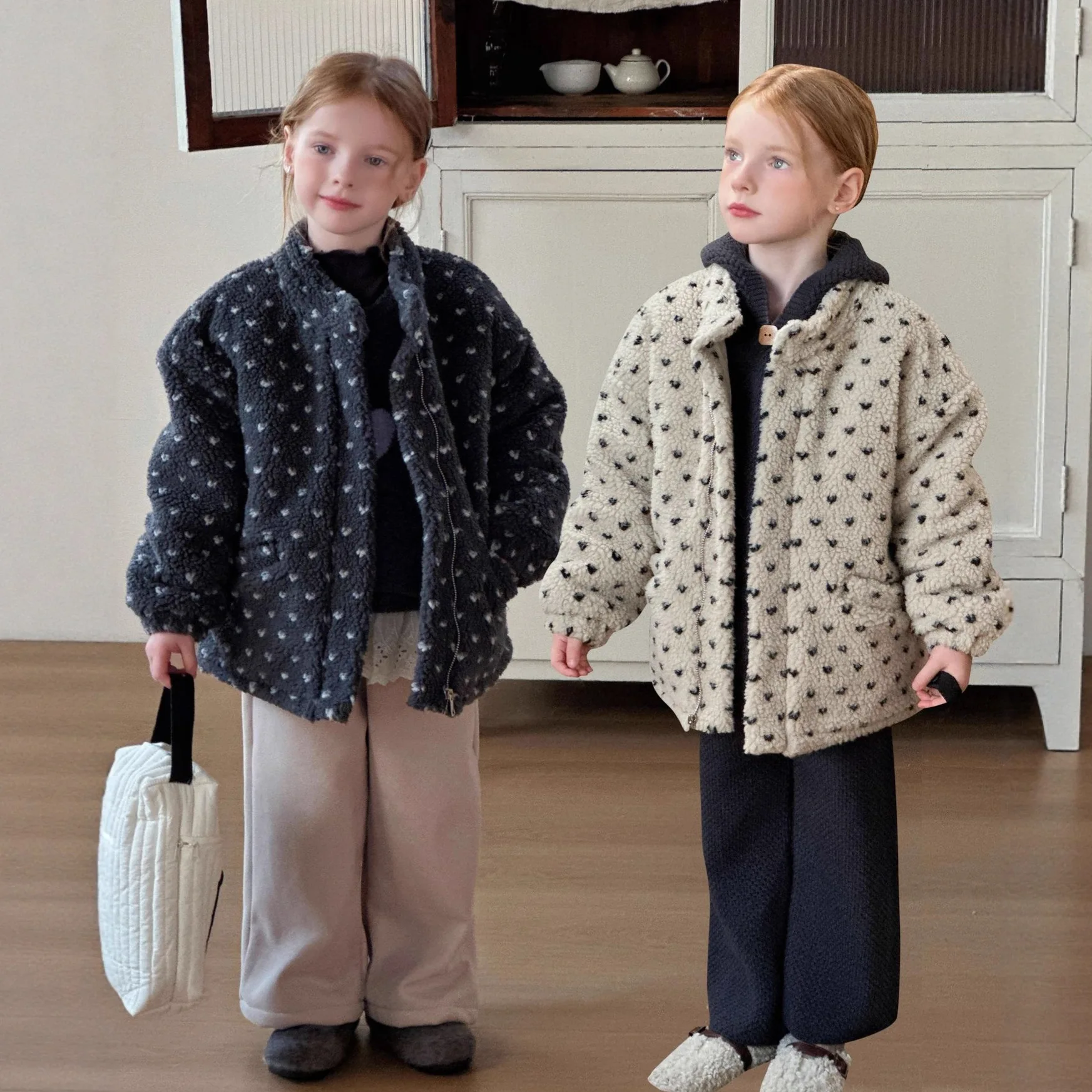 Girls Hairy Stand Up Collar Jacket 2025 Winter New Niche Thickened Design Plush Woolen Jacket Cotton Jacket for Girls