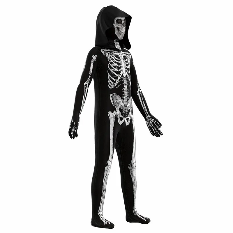 Halloween Zombie Crânio Cosplay Traje para Crianças, Máscara Esqueleto, Horror Esqueleto Imprimir Macacão, Carnaval Festa Temática Bodysuit