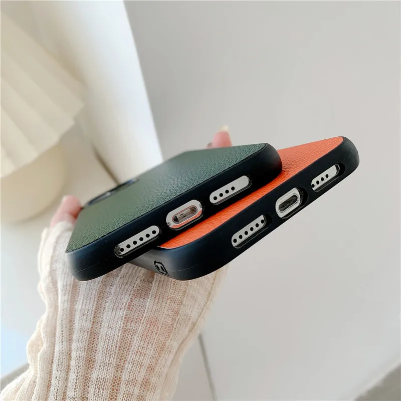 Varsity Tên Viết Tắt Personalised Da Cao Cấp Pebble Hạt PU Dành Cho Iphone 14 13 Pro Max 12 11 Max Pro X XS XR 7 8 Plus Có