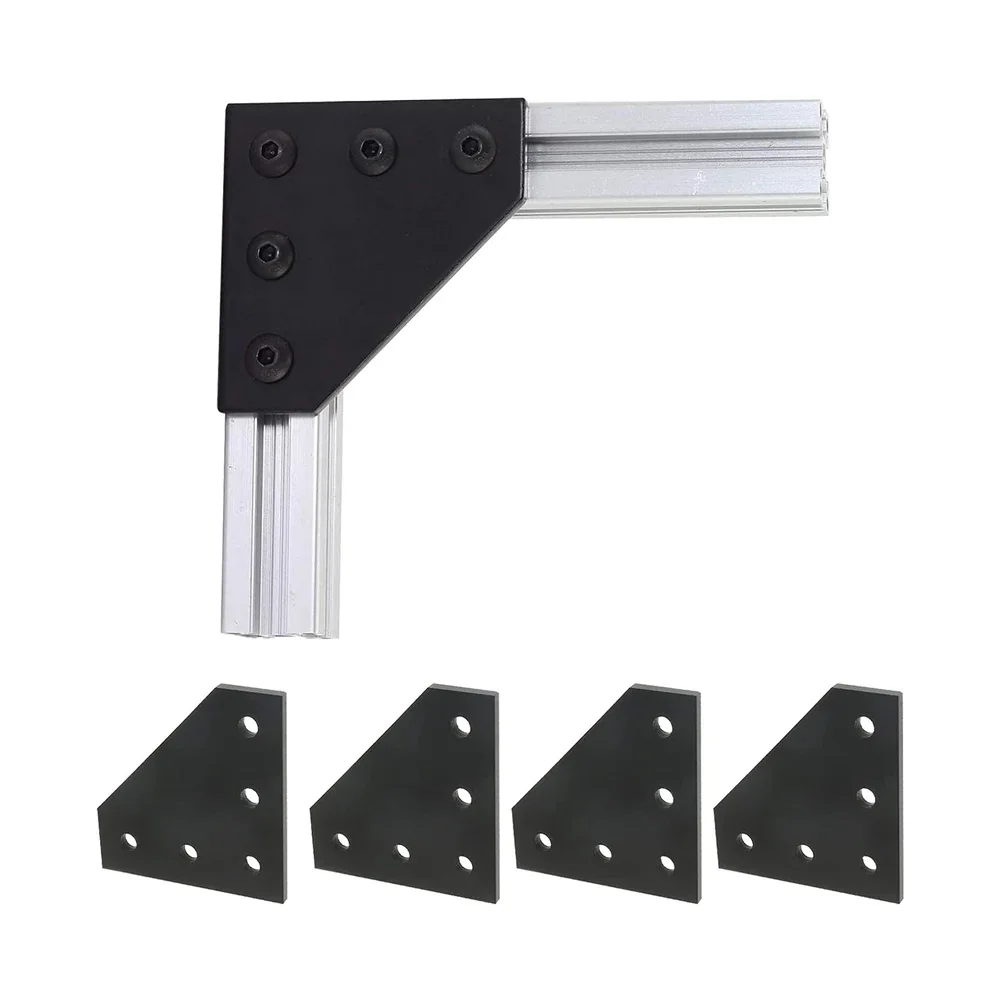 3D Printer 90 Degree  60 x 60 x 4MM L type with 5 Hole Black Joining Plates for CNC 2020 V-slot Aluminum Profiles Pack of 10