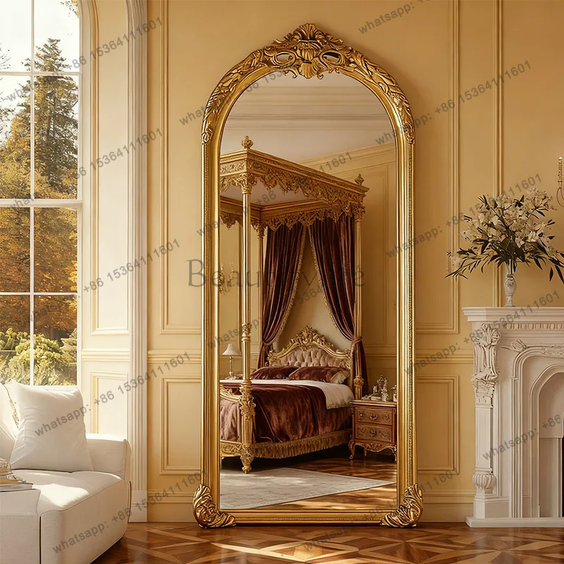 

French retro full body mirror arched floor mirror wooden Nordic style home
