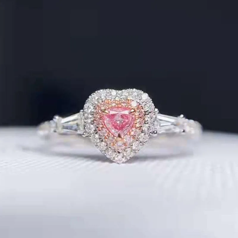 Girls' Heart Shaped Inlaid Pink Zircon Open Ring Women's New Design Fashion High-end Love Jewelry Banquet Jewelry Wholesale