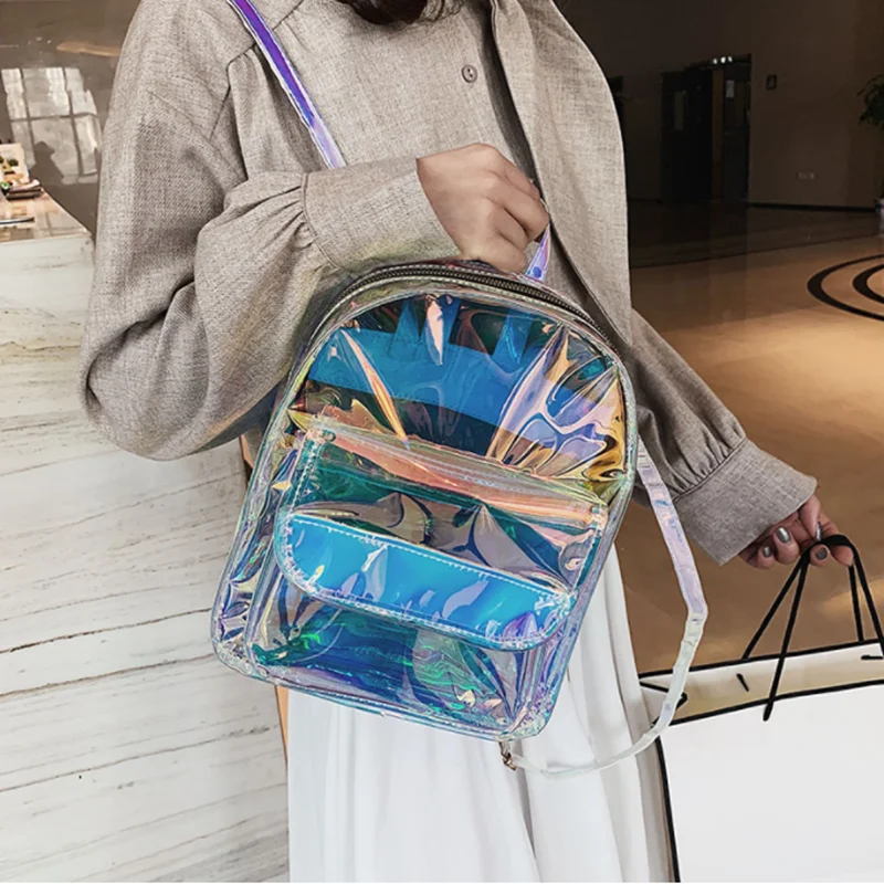 PVC Transparent Clear Women Backpack Ita Bag Harajuku School Bag For Teen Girls Rucksack Kawaii Backpack Holographic Backpack