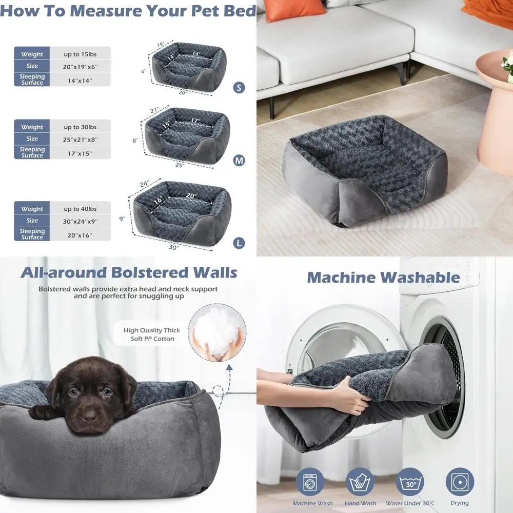 

Ортопедическая прямоугольная лежанка для собак, моющаяся и нескользящая, подходит для крупных, средних и маленьких собак (L: 30x24x9)