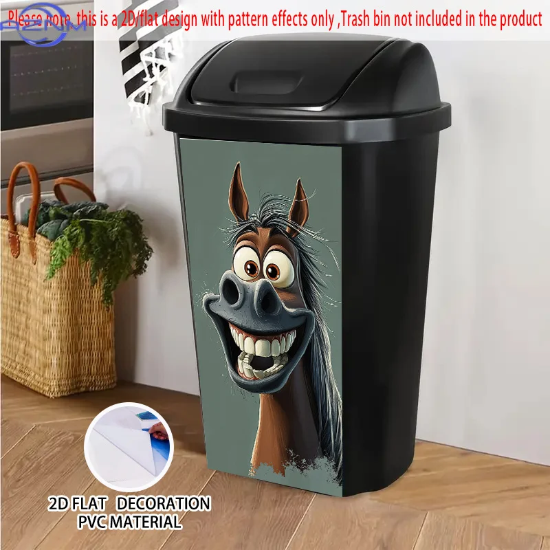 1pc Laughing Horse Garbage Bin Sticker - Joyful Animal Style PVC Decal for Trash Cans, Walls & Kitchen Decor, Durable 2D Flat