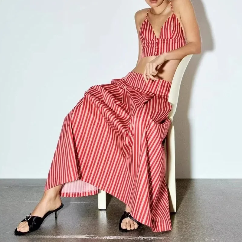 Frühlings-2025, gestreiftes Oberteil und Midirock für Damen, Faion-Set Z, brandneue Ankunft, eleganter Look, perfekt für die Arbeit oder...