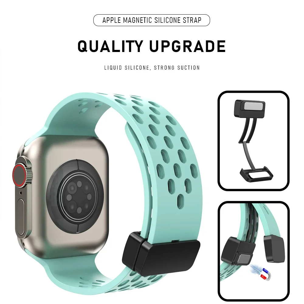 Cinturino con fibbia magnetica per Apple Watch Ultra Band 49mm 46mm 44mm 45/41mm Bracciale con respiro in silicone IWatch Series 10 9 8 Se 7 6 5 4