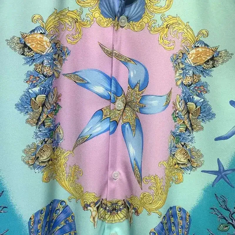 High Quality Sea World Contrast Color Printed Short Sleeve Shirt Casual Comfortable Festival Slim Fit Shirt Men Fast Shipping