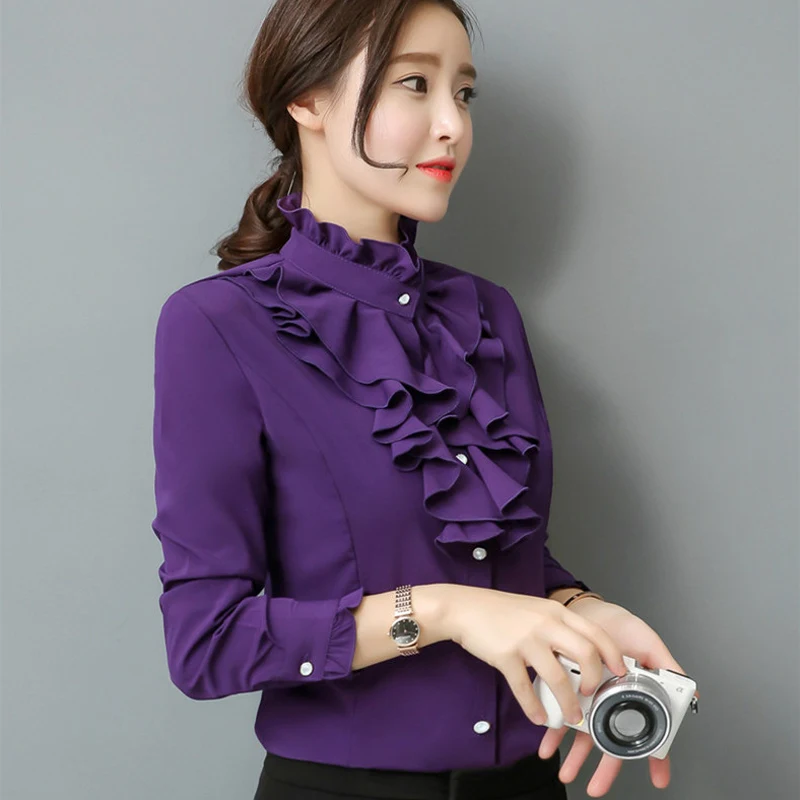 Temperament Standing Collar Blouse Women Long-sleeved 2023 Spring Clothes New Bottoming Shirt Slim Top Office Fashion Elegant