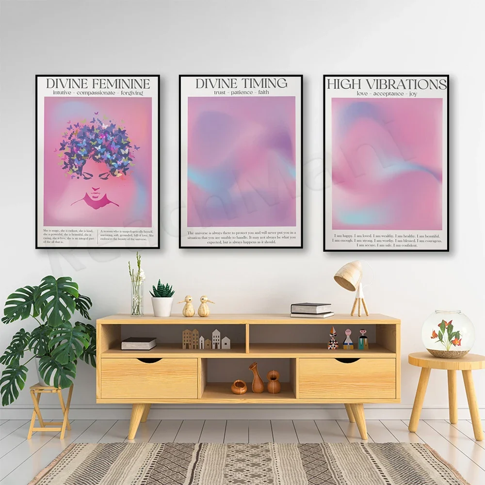 Divine Feminine Wall Art, Spiritual Poster, Gradient Print, Pink Gradient Poster, Stylish Wall Art, Reiki Print