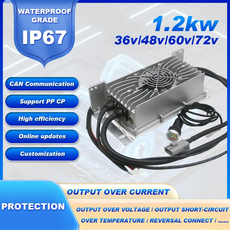 Fully Waterproof IP67 Aluminum Electric Car On-Board Charger 1.2kW CAN 48V Output Eco-Friendly 93% Efficiency For