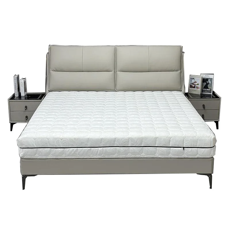 

Italian light luxury minimalist leather double minimalist soft bed modern minimalist master bedroom software