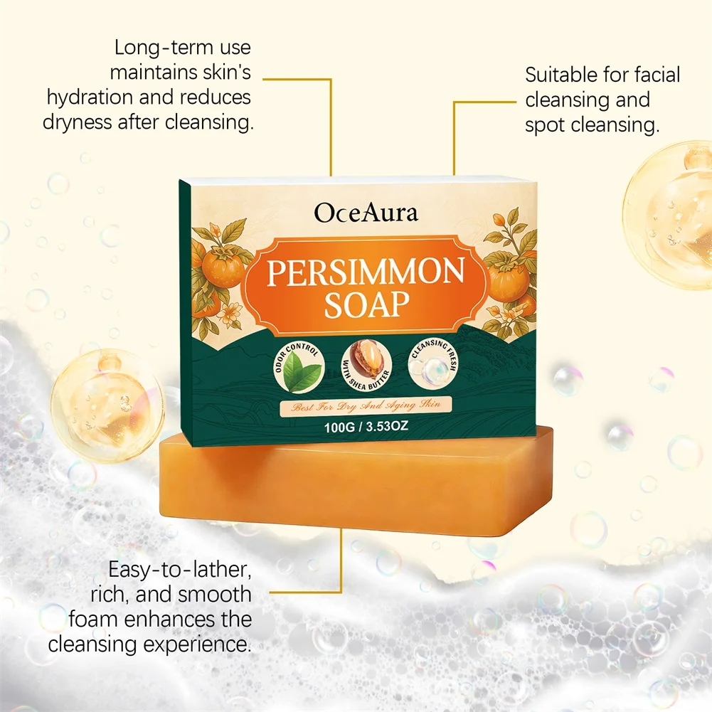 100g Persimmon Soaps For Body Odor,Persimmon And Green Tea Skin Cleanser,Natural Persimmon Tannin Extract Soaps For Face & Body