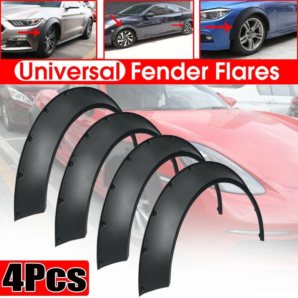 

4Pcs 3.1"/80mm Universal Flexible Car Fender Flares Extra Wide Body Wheel Arches