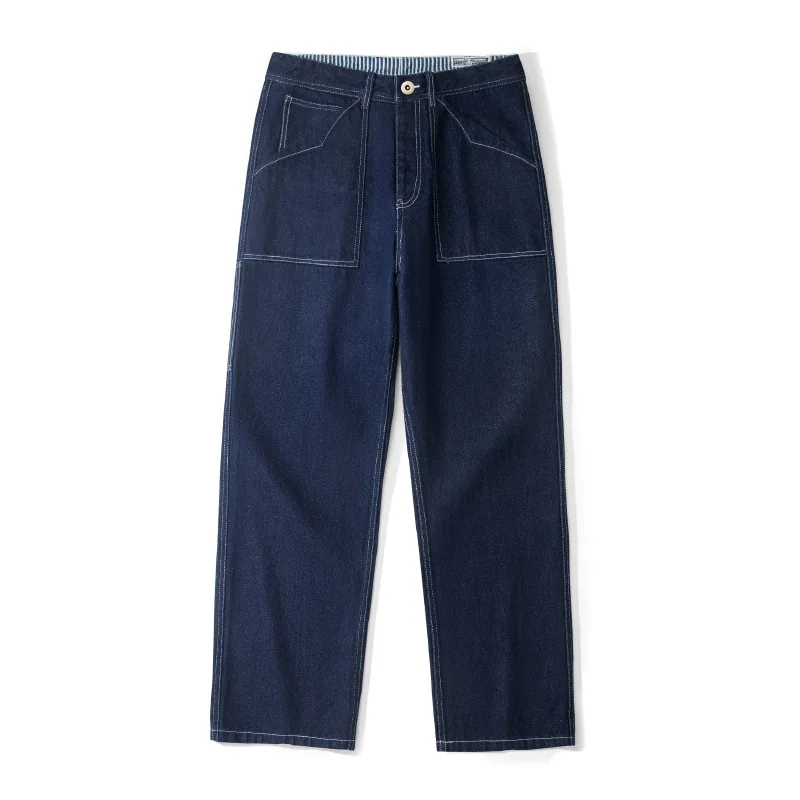 Amekaji Wabash Double-Stripe Miner Pants for Men | 12oz 100% Cotton Multi-Pocket Denim Cargo Work Trousers | Full-Length OKONKWO