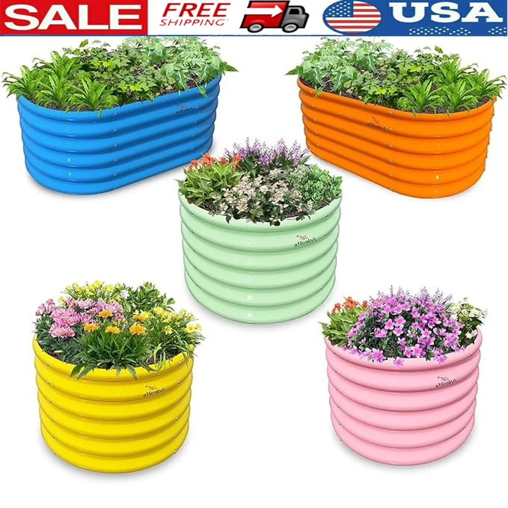 

5-Pack 18in Tall Kids Raised Garden Beds Galvanized Metal Planter Box Outdoor Vegetable Planting with Gloves Windmills