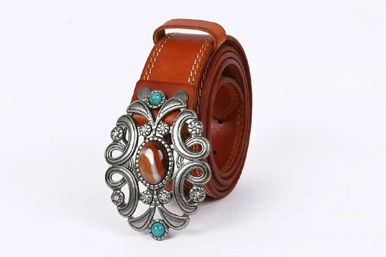 LNY Shop Best.Top Brand new gemstone 100% cow leather jewel Copper buckle belt.Women genuine leather fashion rivet belts