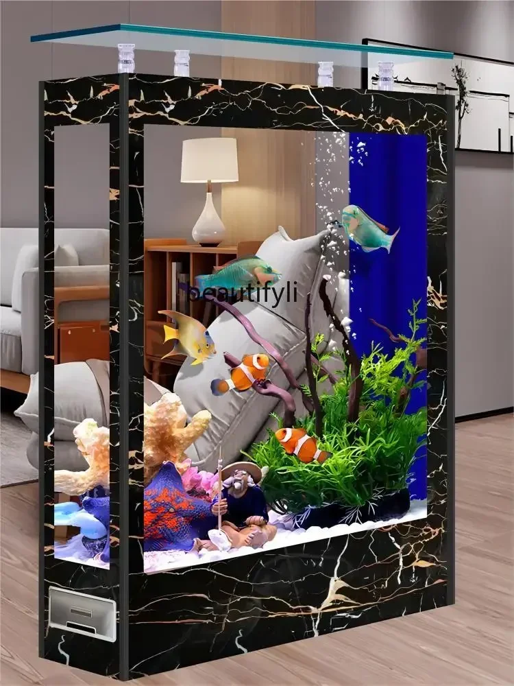 

New floor-to-ceiling partition entrance living room office vertical glass rectangular fish tank free of water change