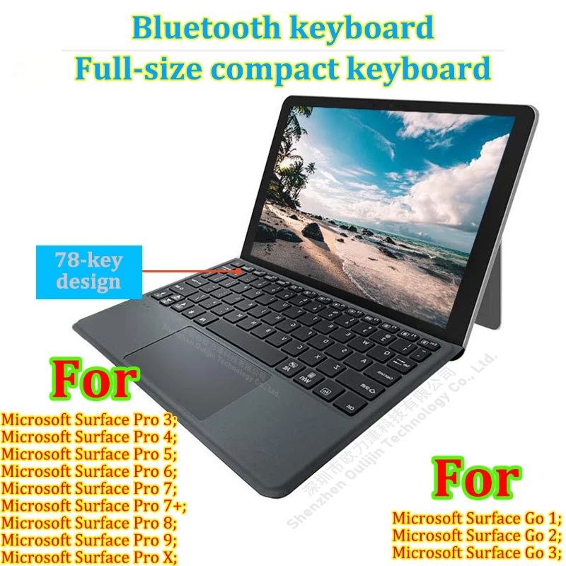 Acessórios para tablet magnético sem fio com touchpad teclado Bluetooth para Microsoft Surface Go e Microsoft Surface Pro