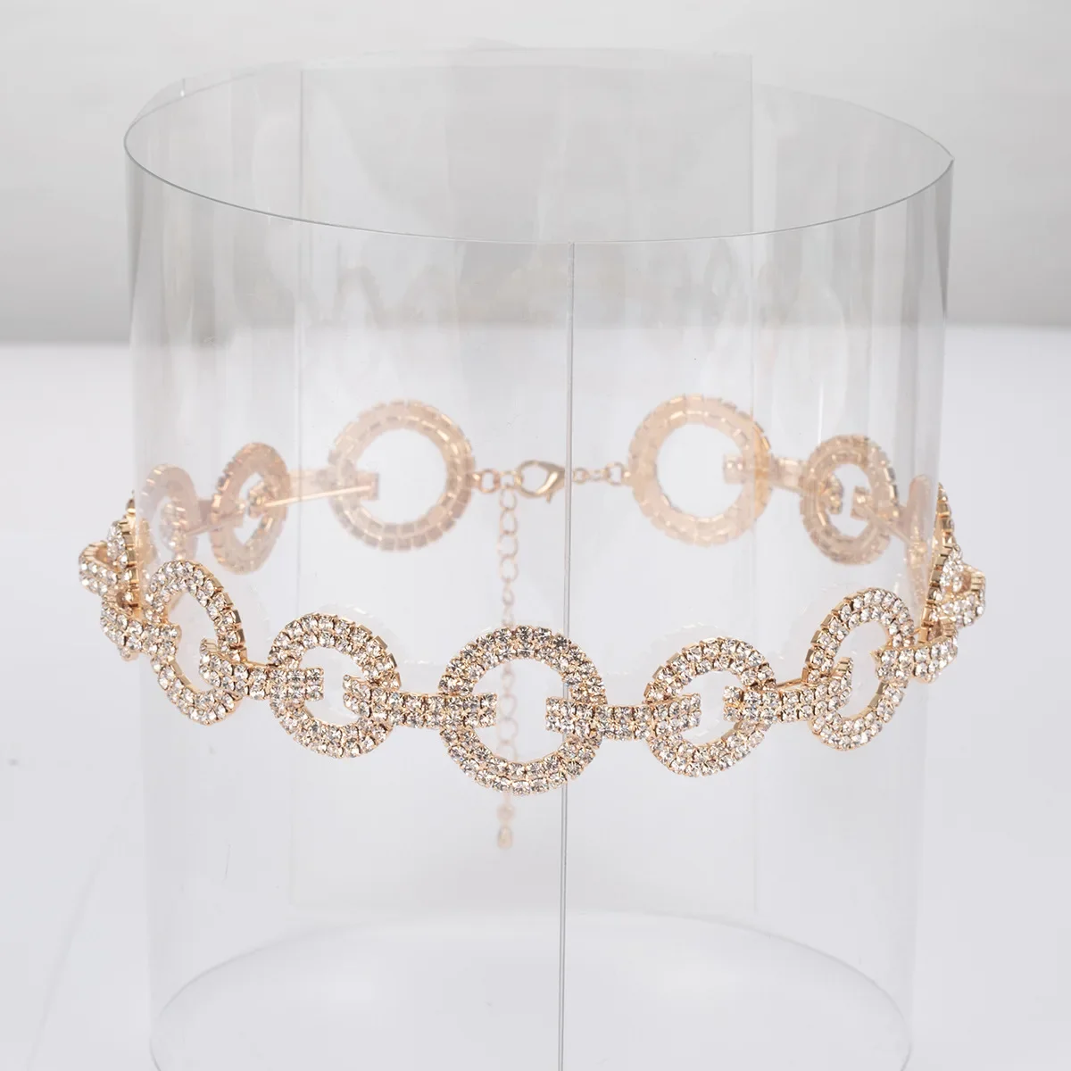 Luxury Full Rhinestones Gold Plated Necklaces Circle Rings Sexy Crystal Rhinestone Chokers