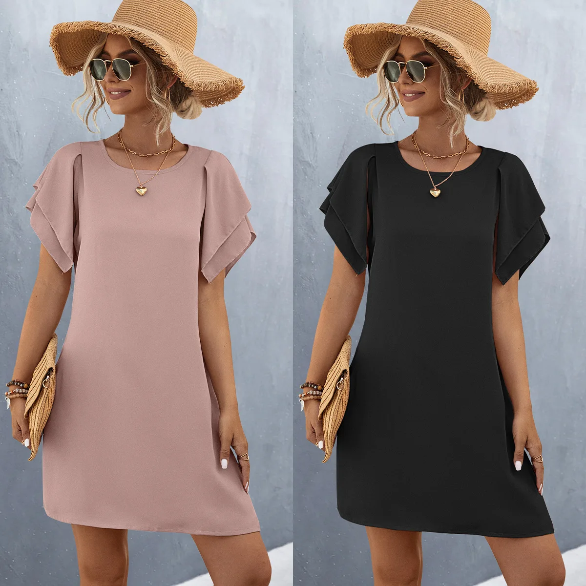 Vestido 2025 primavera/verão novo produto europeu e americano feminino dupla camada folha de lótus manga inserção saco saia