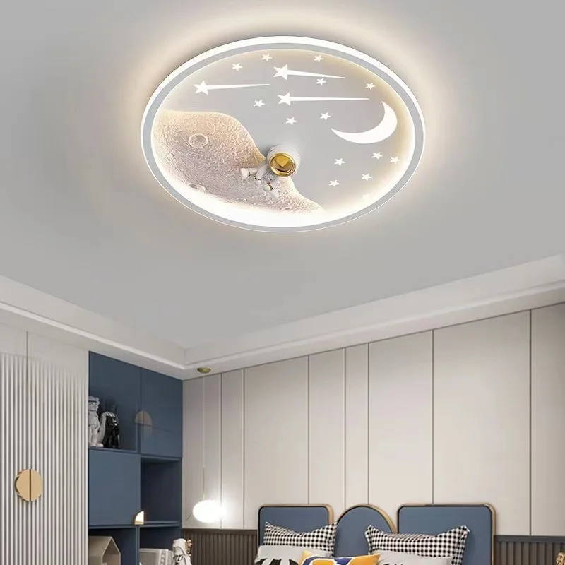 Cartoon Astronaut Led Ceiling Lights For Boys Baby Kids Room Chandelier Moon Star Lustre Cute Room Decor Spaceman Ceiling Lamp