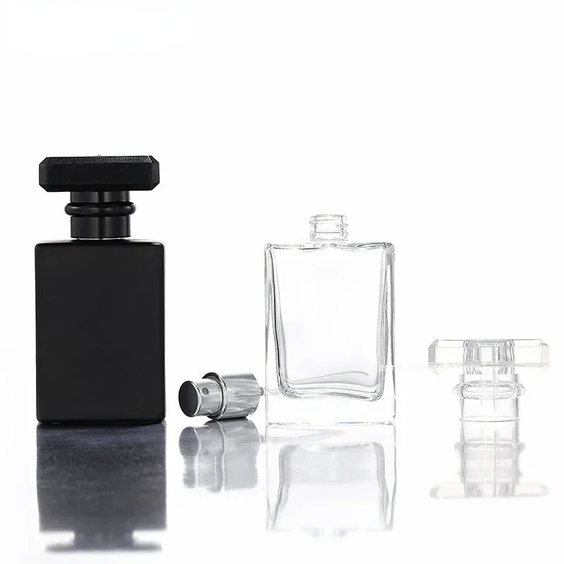 Flcopropriété carré transparent avec couvercle noir pour parfum, d\'extraction aromathérapie portable, verre conviviale ré PMurcia, vaporisateur fin,