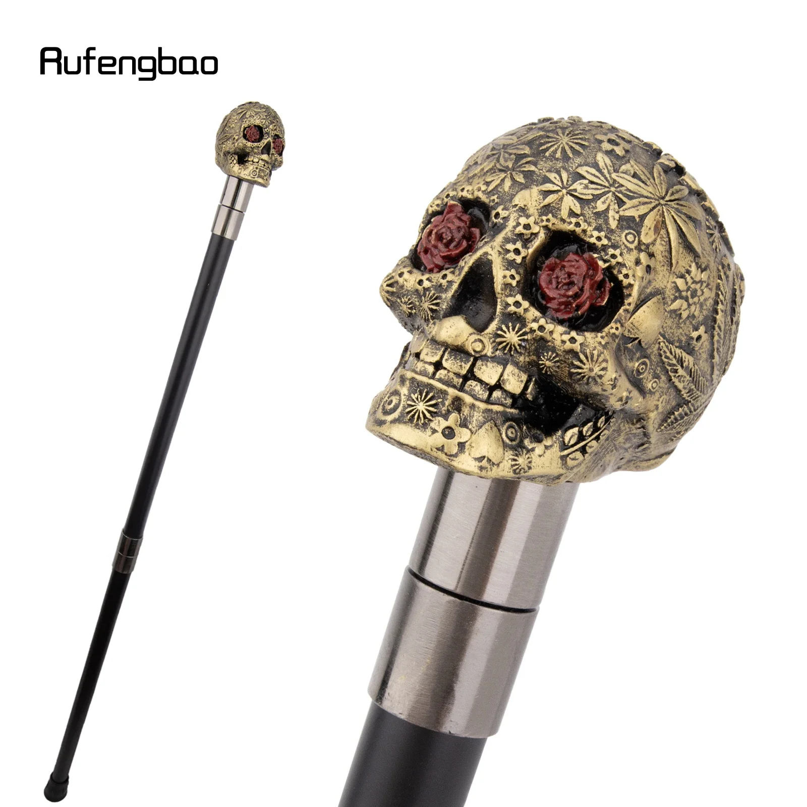 Yellow Resin Flower Skull Head Walking Cane Stick Cosplay, Steampunk Everyday Use with Deluxe Box 94cm Performance Stage Cane