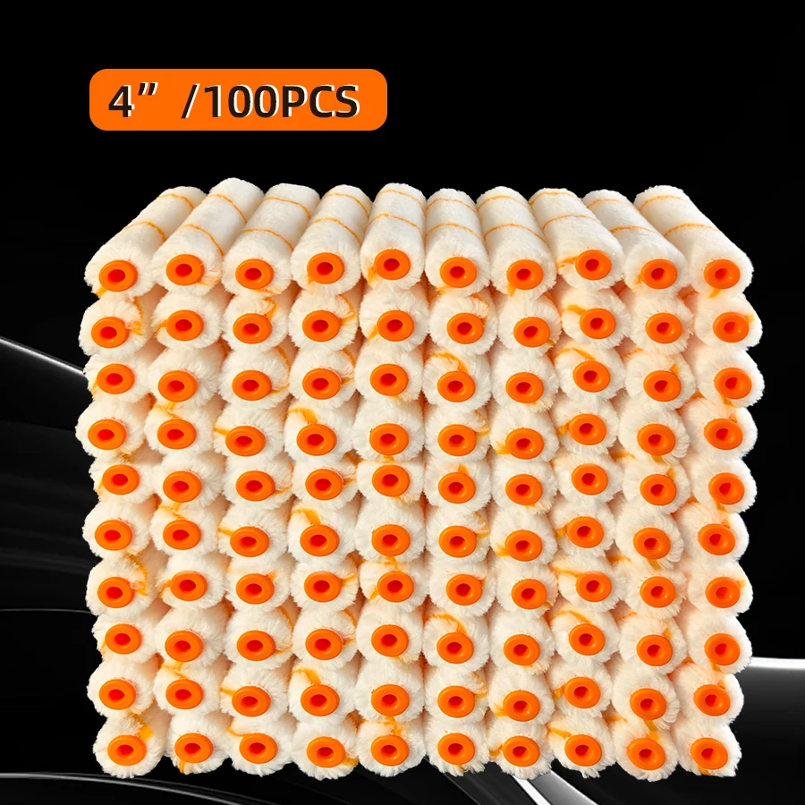 

4 Inch Mini Paint Roller Thumb Size No Shedding Small Roller Brush for Wall Corner Latex Paint Repair Tool 100Pcs