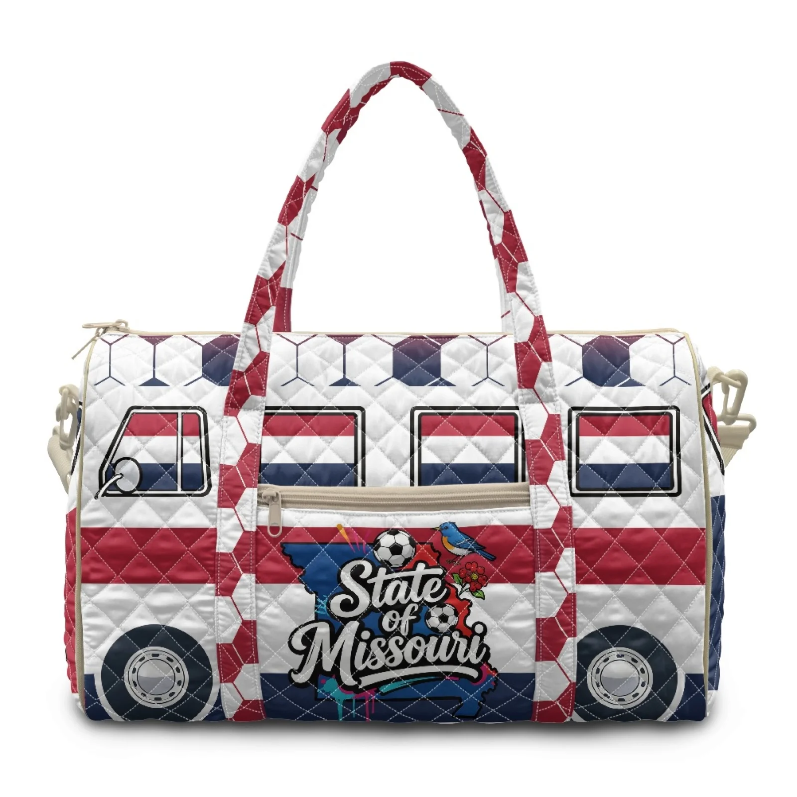 Coloranimal New Trend Quilted Duffle Bag with Missouri State Print, Polyester Travel Bag with Adjustable Strap for Workout