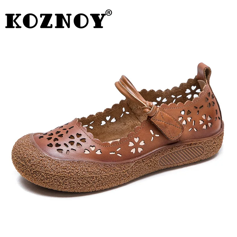 

Koznoy/женские сандалии из натуральной кожи из коровьей кожи 3 см, туфли Мэри Джейн, лоферы, летние модные тапочки на плоской подошве с крючками, мягкая распродажа, резина