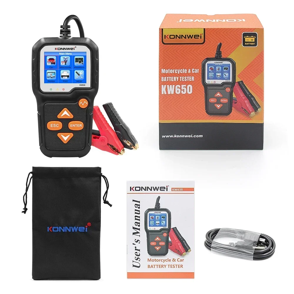 KONNWEI KW650 Car Motorc ycle Battery Tester 6V 12V Auto Battery Analyzer 100 To 2000 CCA Car Moto Cran king Charging Test Tool
