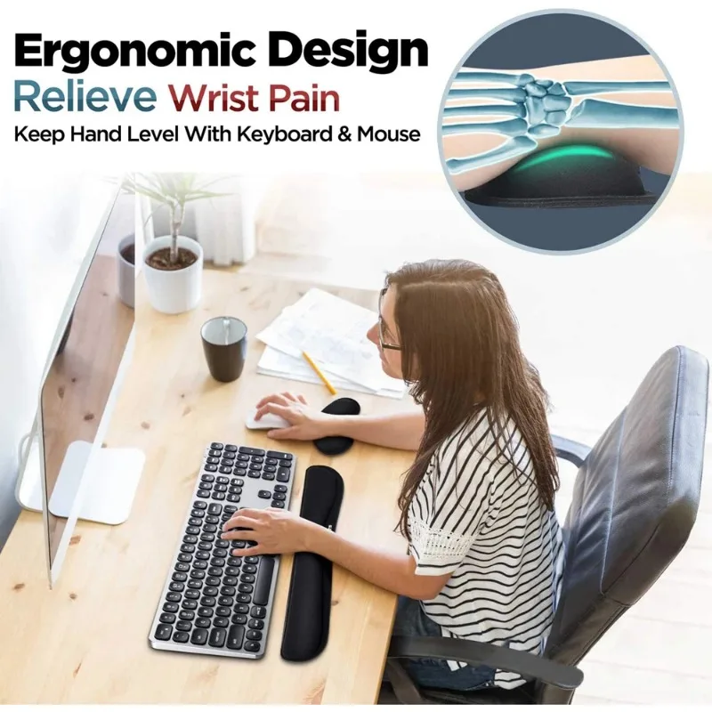Ergonomic Keyboard Wrist Rest with Memory Foam Mouse Pad Set for Office Gaming PC Laptop - Wrist Support Mousepad