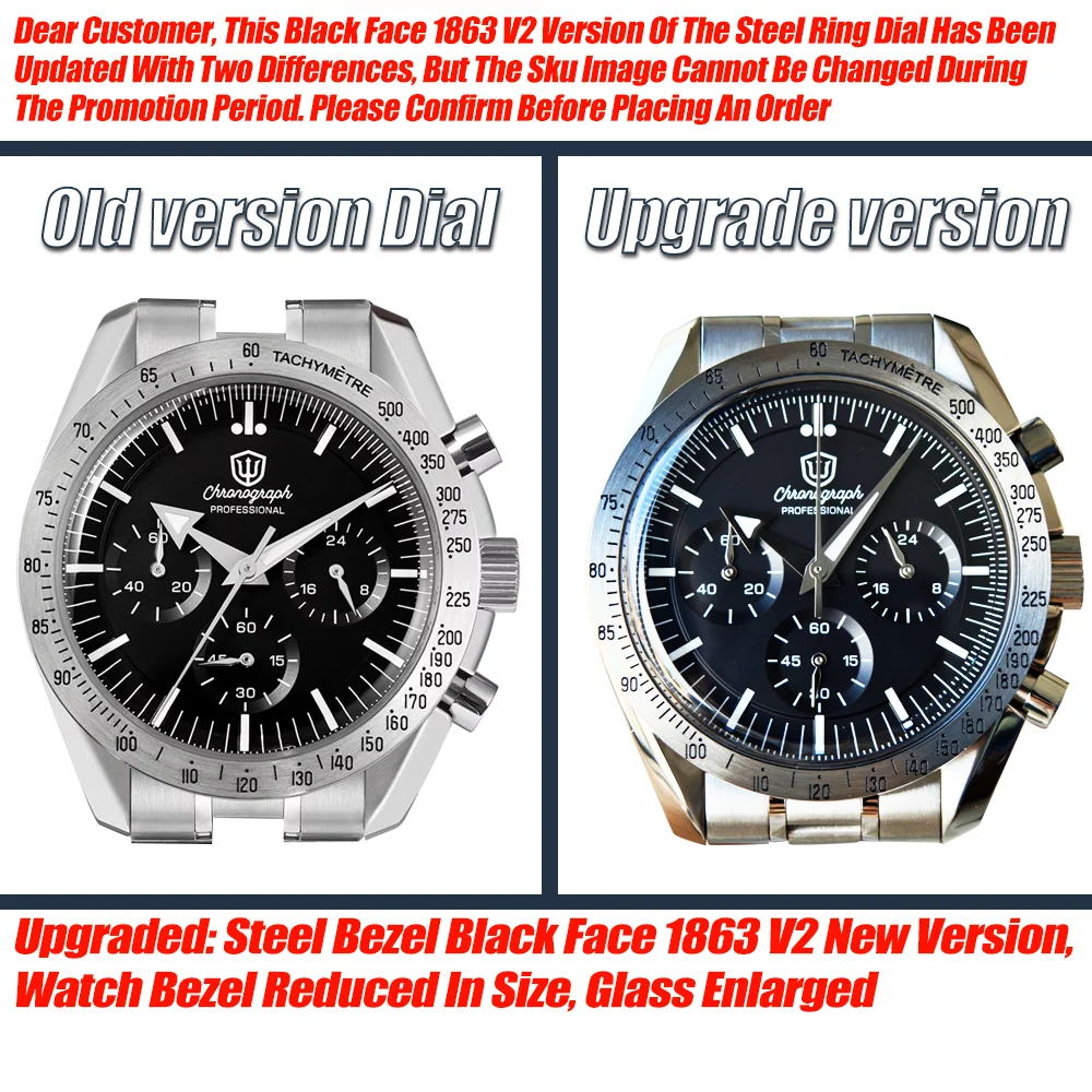 Watchdives New WD1863 Watch VK63 Chronograph Movement Aluminum Bezel BGW9 Luminous Bubble Sapphire Crystal 39mm Vintage Watches