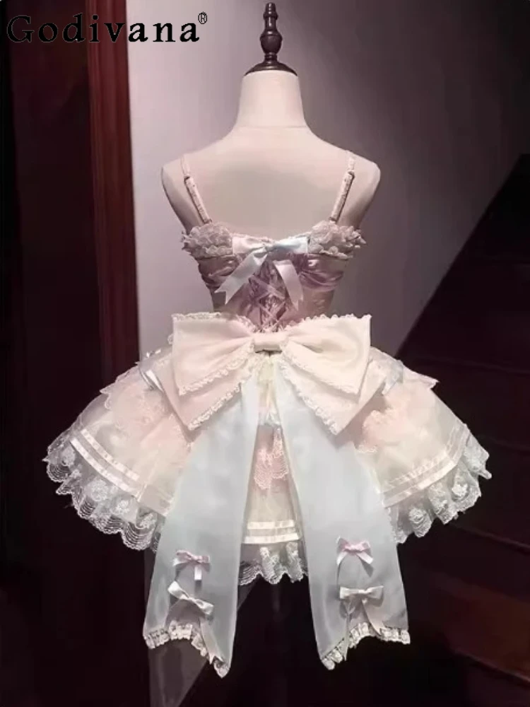 

Новое сине-розовое балетное платье JSK в стиле Лолита: элегантное, с шлейфом, на бретельках, модное, с завышенной талией, А-силуэт, милое, для девочек, в стиле принцессы, многоярусное