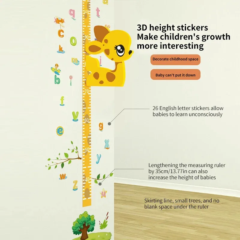 Adesivi murali tridimensionali 3D rimovibili per altezza cartone animato Adesivi murali autoadesivi per altezza bambino con aspirazione magnetica per bambini