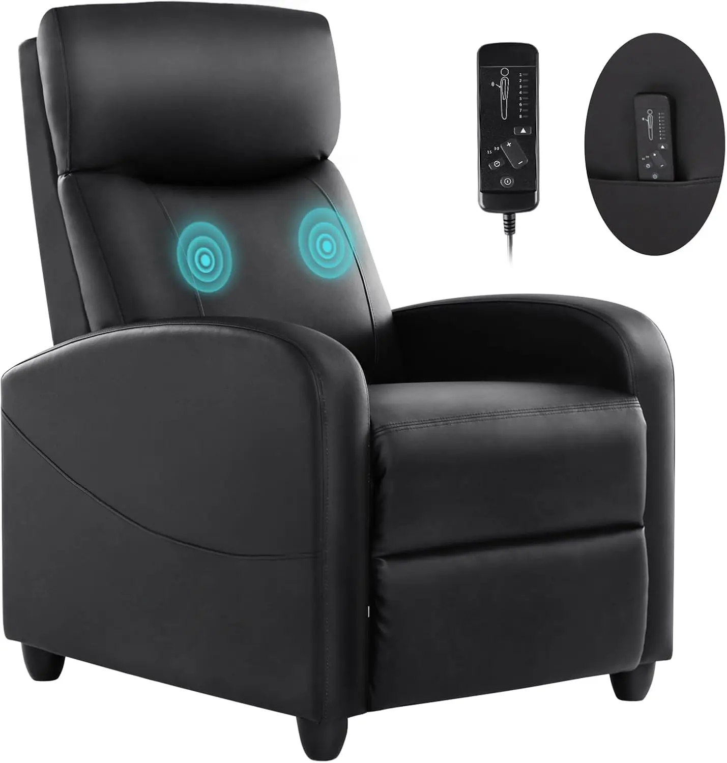 Liegestuhl für Erwachsene, Massage-PU-Leder, kleine Liegestühle für Heimkino mit Lordosenstütze, verstellbare moderne Liegestühle