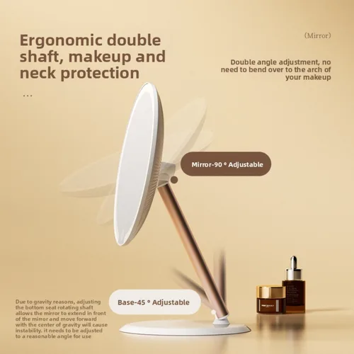 Imagen 2 del producto Espejo de maquillaje con pantalla táctil LED, plegable, iluminado, 3 colores, modos de iluminación, espejo cosmético recargable por USB, herramientas