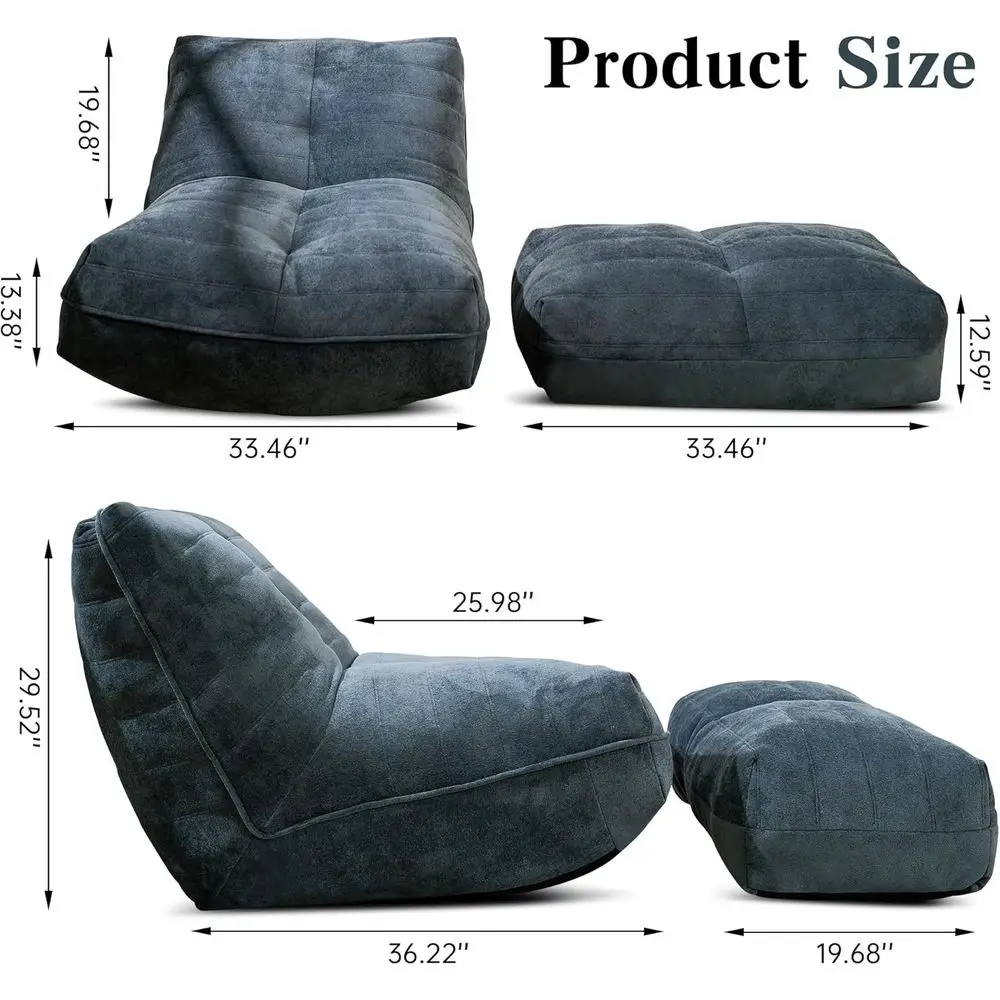 أريكة بين باج من إسفنج الذاكرة مع مسند، أريكة كسولة مريحة لغرف المعيشة وغرف النوم والشقق - أزرق رمادي #2