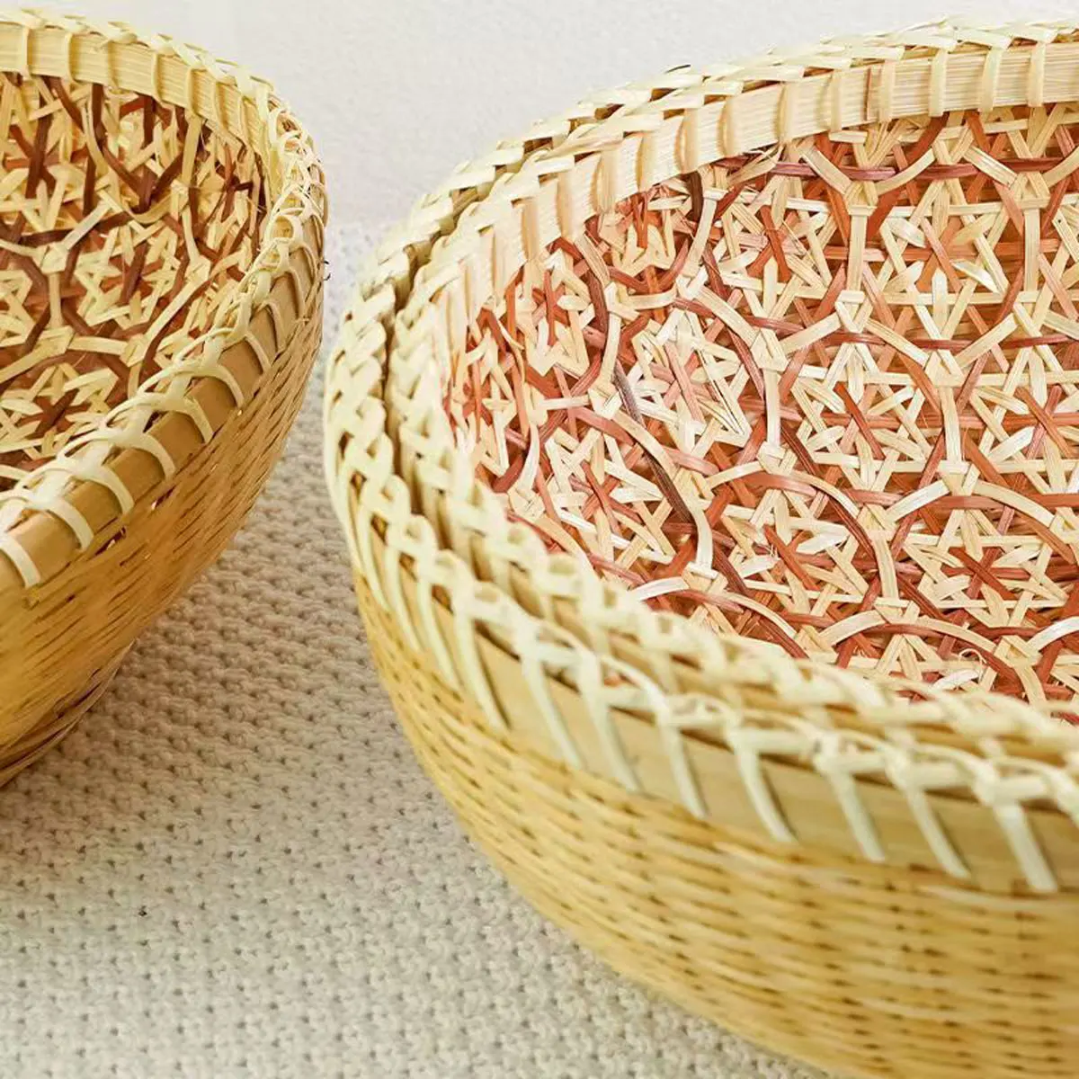 1 Pc 7/ 8.6/9.8inch Bamboo Woven Dustpan Round Cut Out Dustpan Sieve Bamboo Wooden Storage Basket Household Perforated Fruit Basket Vegetable