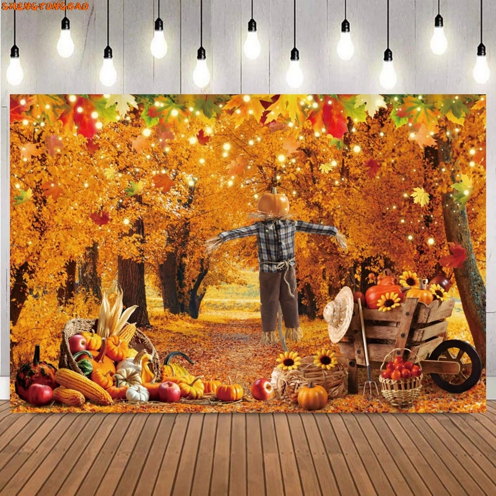 ฤดูใบไม้ร่วงการถ่ายภาพฉากหลัง Harvested Fall Hay บล็อก Maple Leaves Window Barn ประตูฟักทอง Baby Shower ภาพพื้นหลัง