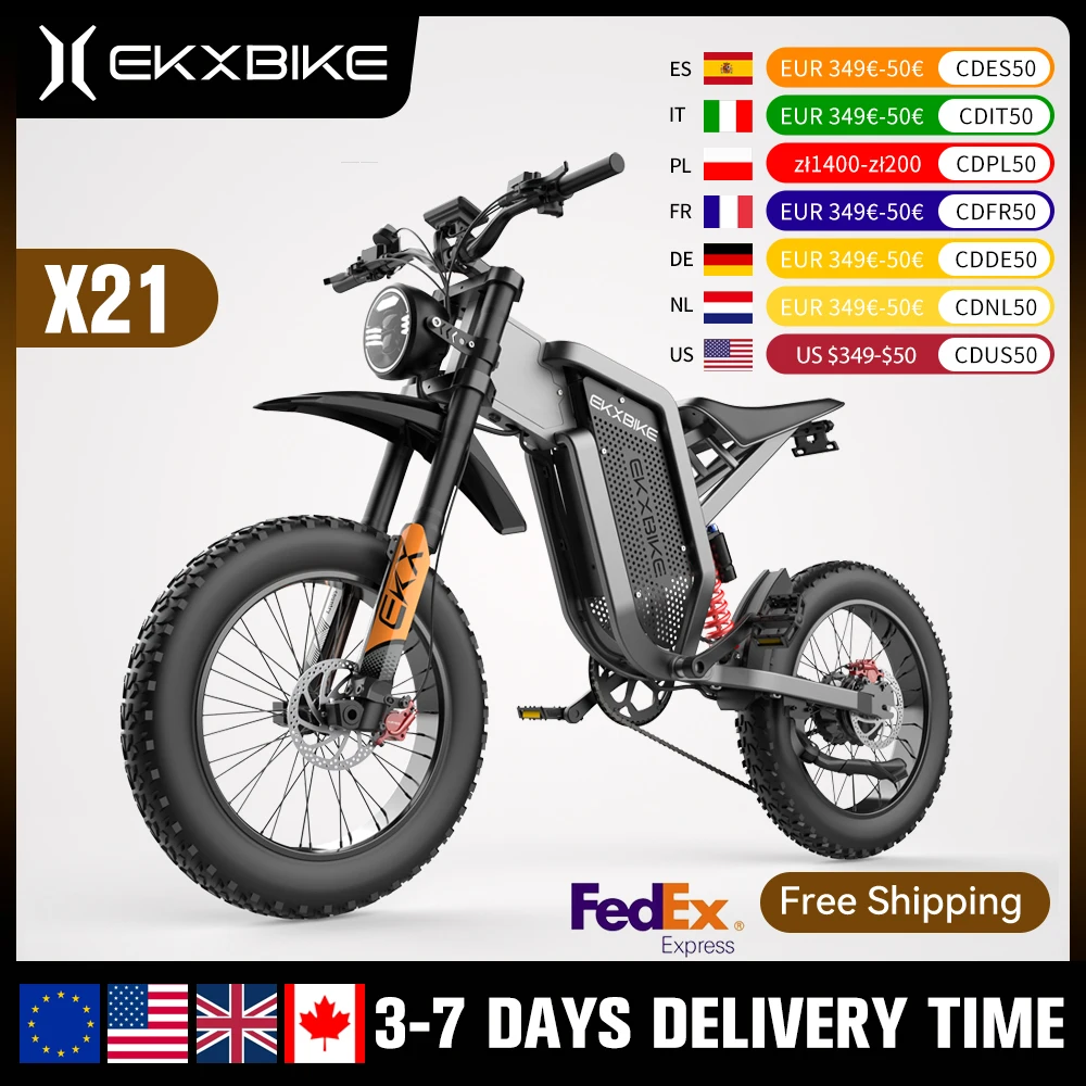 EKX X21 Electric motor cycle 2000W 48V35AH 55 km/h Samsung Battery Snow Motorcycles 20 “* Off Road type Mountain EKX Ebike