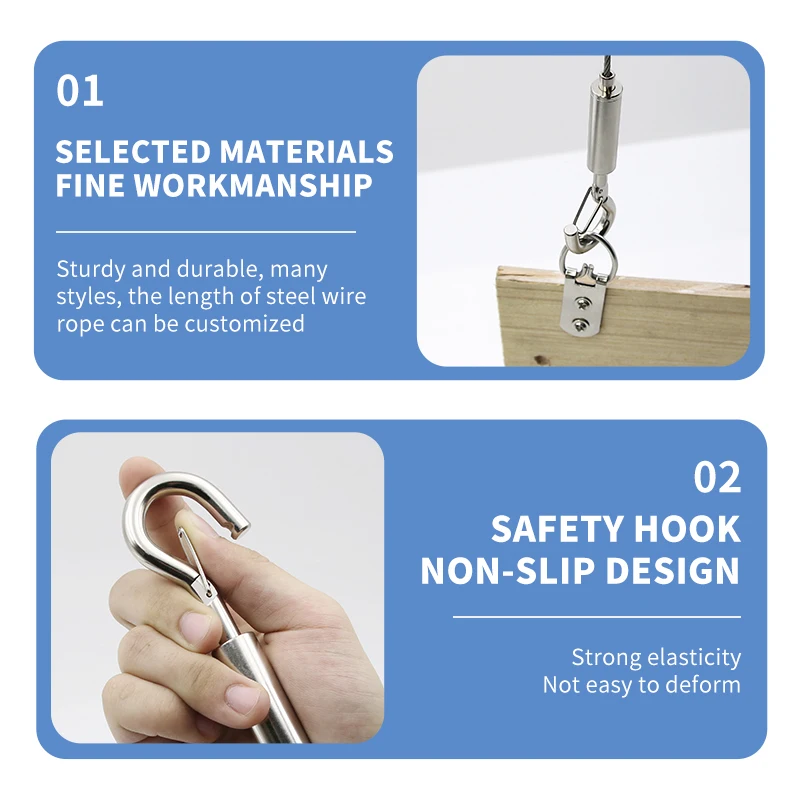 2PCS 2mm Stainless Steel Wire Rope Double Head Adjustable Safety Hooks Wire Lanyard Cable Locker Picture Hanging Rope