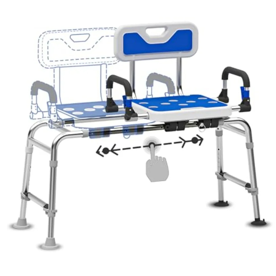 

Sliding Shower Chair with Arms and Back 500lbs Tub Transfer Bench with Non-Slip Aluminum Body and Suction Cups Adjustable Heigh