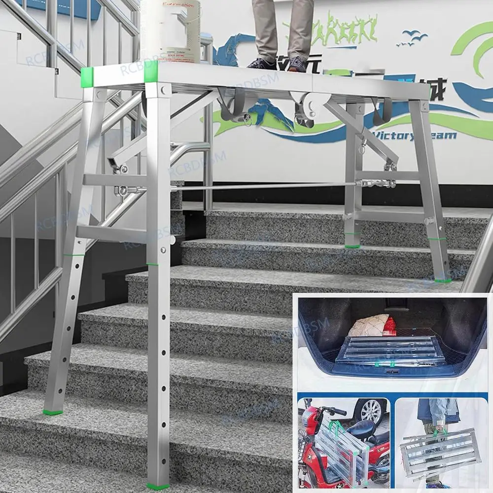 Multipurpose Folding Scaffolding Tower with 400kg Capacity, Height Adjustable Work Platform Bench, 140cm