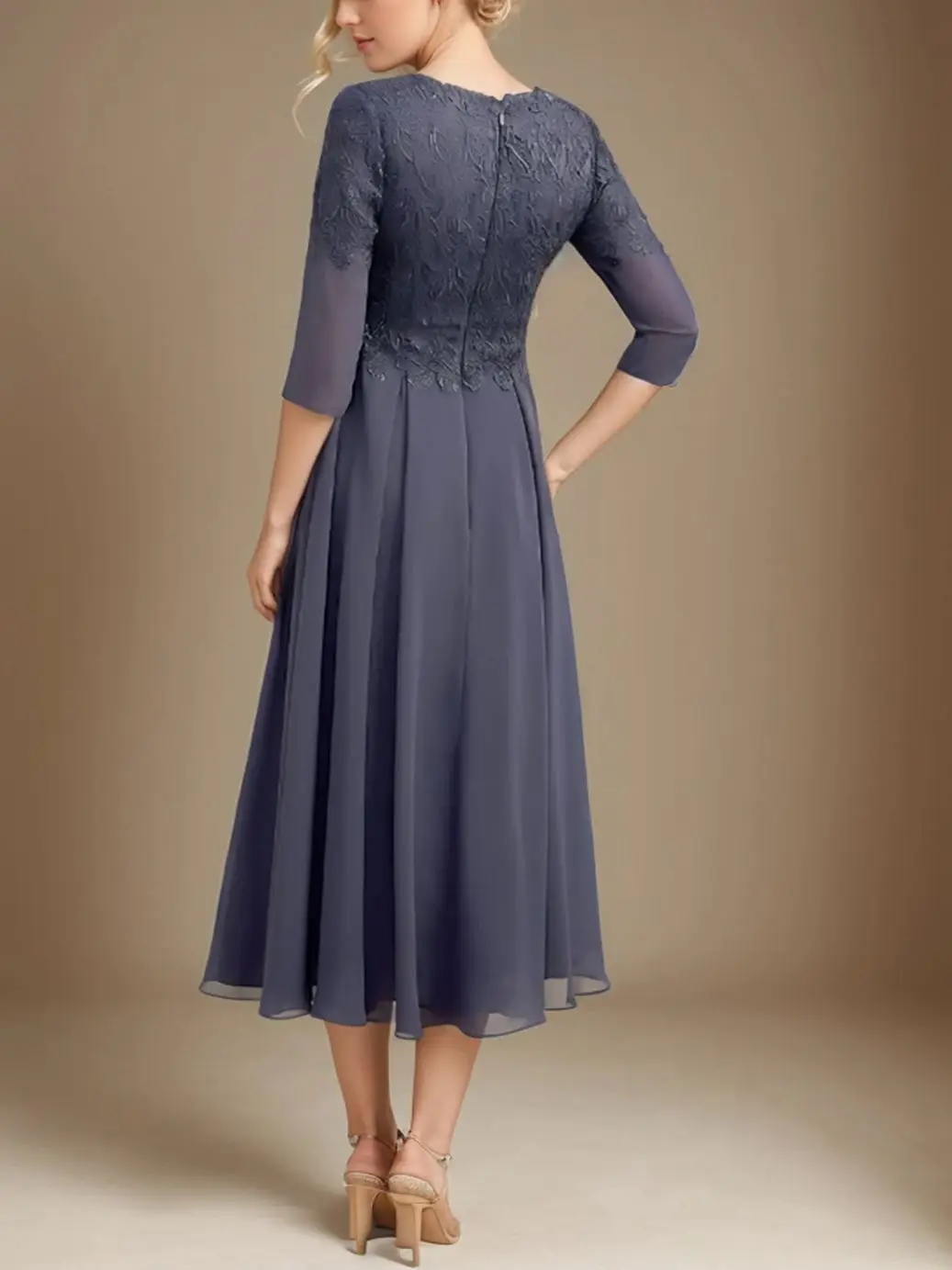 Elegant A-Line Mother of the Bride Dress V Neck Tea Length Chiffon 3/4 Sleeve Ruffles Appliques Plus Size 2025 Free Customized