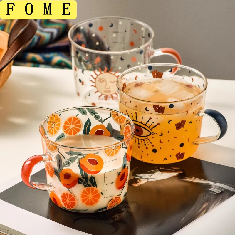 

450/500ml Glass Scale Mug With Handle Heat-resistant Breakfast Milk Coffee Couple Cup Tumbler Water Drinkware Fruit Juice Teacup