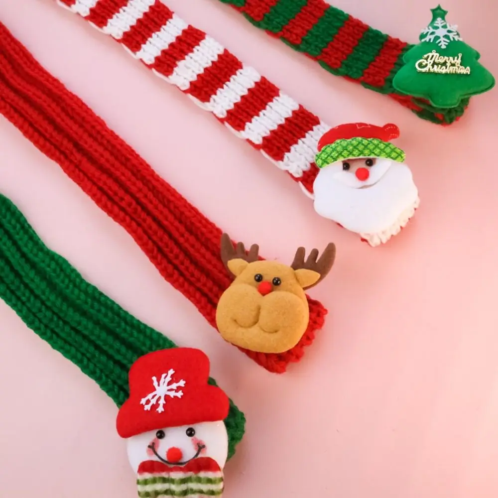 New Year Accessories Elk Puppy Kitten Christmas Scarf Snowman Santa Claus Pet Color Blocked Scarf Fleece Cute Cat Scarf Winter