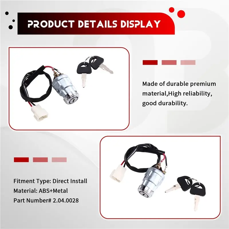 ABHS-For Evolution For HDK EV For Classic 2/4 Golf Cart Replacement Ignition Starter Switch Assembly 2.04.0028 With 2 Keys
